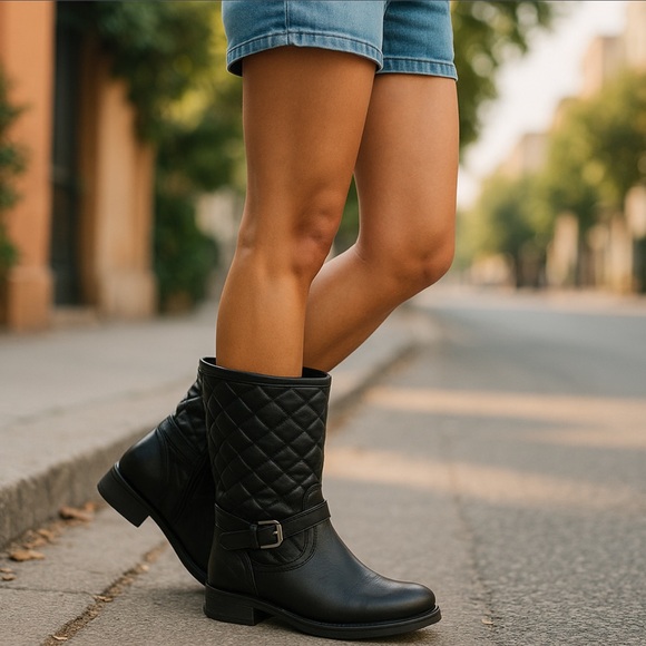 Aquatalia Black Quilted Mid-Calf Quilted Moto-Metro Style Boots   size 8  ~ EUC - Picture 6 of 15